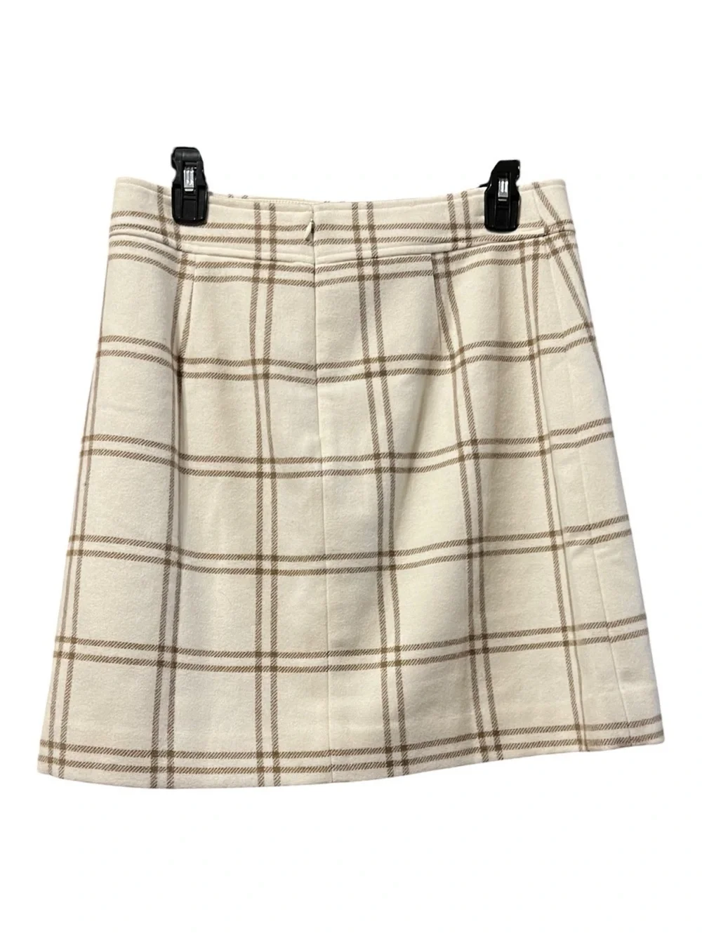 J.Crew Ivory Tan Windowpane Plaid Wool Blend Mini Skirt – Size 8